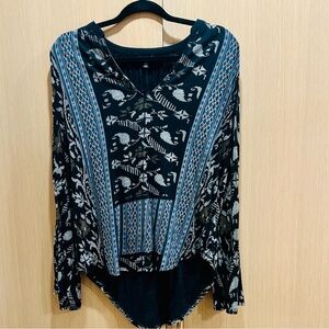 Lucky Brand Black and Blue Patterned Blouse